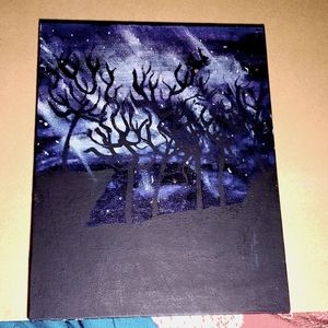 Painting of trees in midnight sky